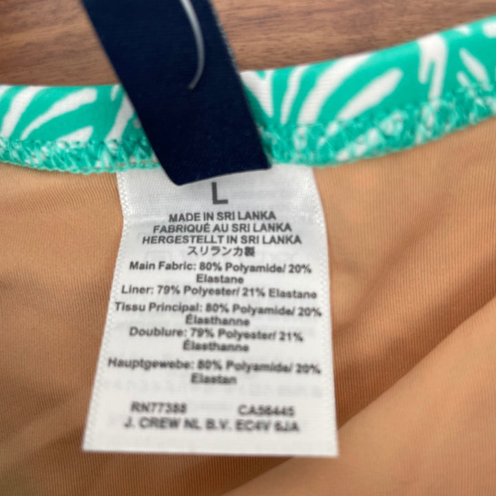 J.Crew Ruched Strapless One Piece Swimsuit Green White Leaf Print Size L