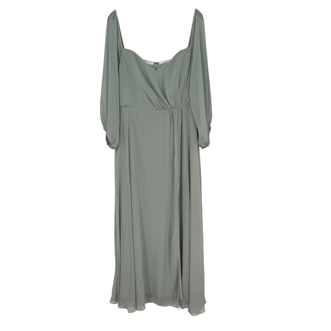 Dessy Collection Convertible Neck Long Sleeve Chiffon Gown Willow Green Size 16