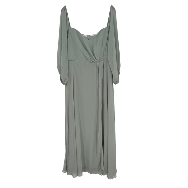 Dessy Collection Convertible Neck Long Sleeve Chiffon Gown Willow Green Size 16