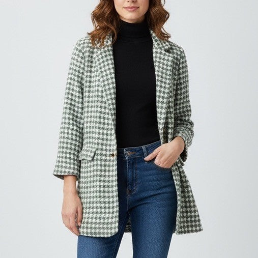 Sa Sa Houndstooth Blazer Jacket Green White Button Front Made in Italy