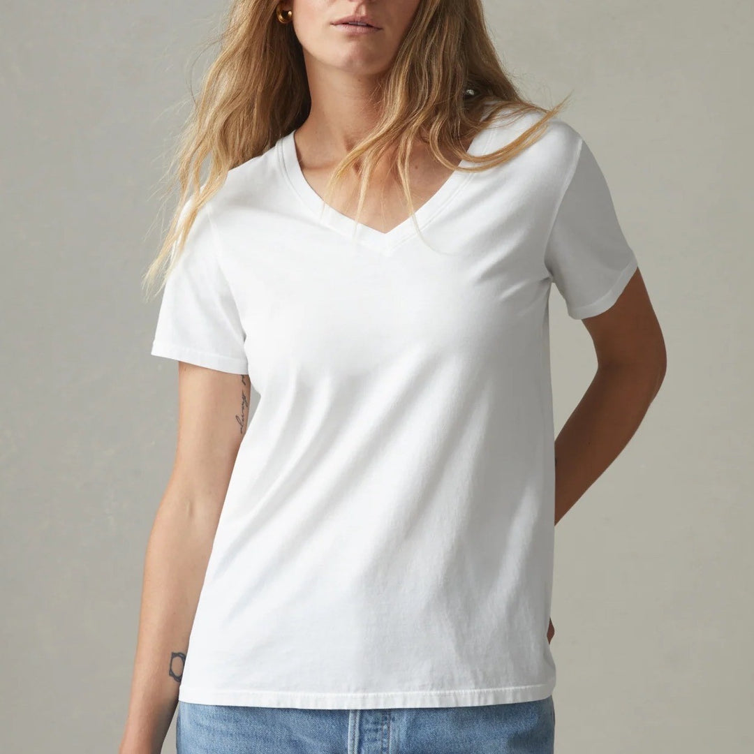 AMERICAN GIANT Classic V Neck T Shirt White Made in USA Size S