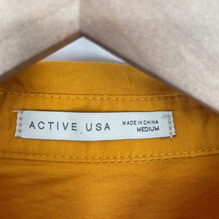 Active Usa Mustard Yellow 3/4 Sleeve Collared Button Up Shirt Medium