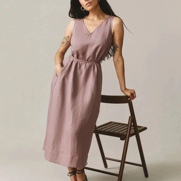 American Giant Linen V Neck Sleeveless Maxi Dress Rose Size M