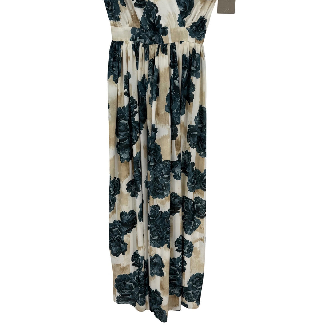 Christina Economou Floral Maxi Dress V Neck Cap Sleeve Empire Waist SIze 0