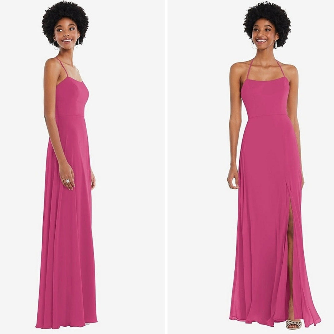 After Six Scoop Neck Convertible Tie-Strap Maxi Dress With Front Slit Size 10