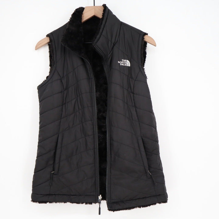 The North Face Womens Fleece Vest Black Logo Embroidered Full Zip Pockets S P