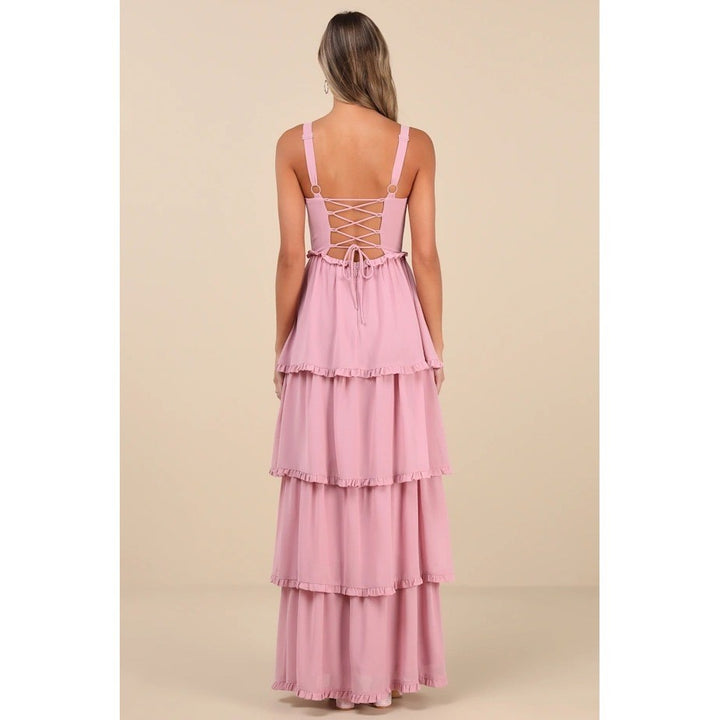 Lulus Sophisticated Occasion Pink Bustier Lace-Up Maxi Dress Size S