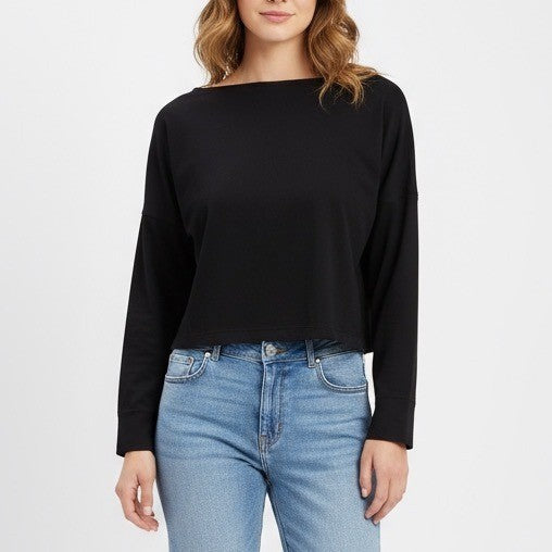 AG Adriano Goldschmied Black Long Sleeve Cotton Cropped Top Size S