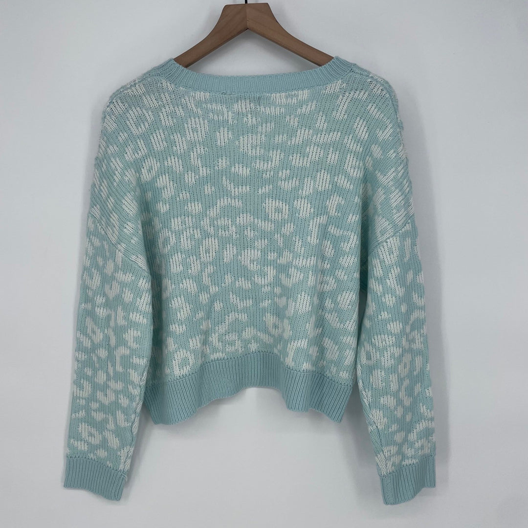 JOHN + JENN Mystic Blue Leopard Print Crew Neck Sweater Size S