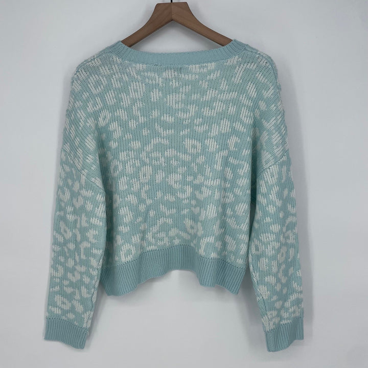 JOHN + JENN Mystic Blue Leopard Print Crew Neck Sweater Size S