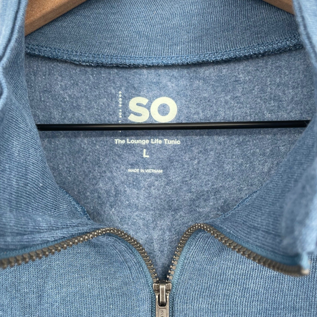 SO The Lounge Life Tunic Blue Quarter Zip Sweatshirt Pullover Size L