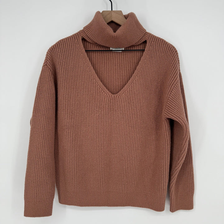 Lovers + Friends Tove Sweater in Camel Cutout Turtleneck Ribbed Knit Pullover S