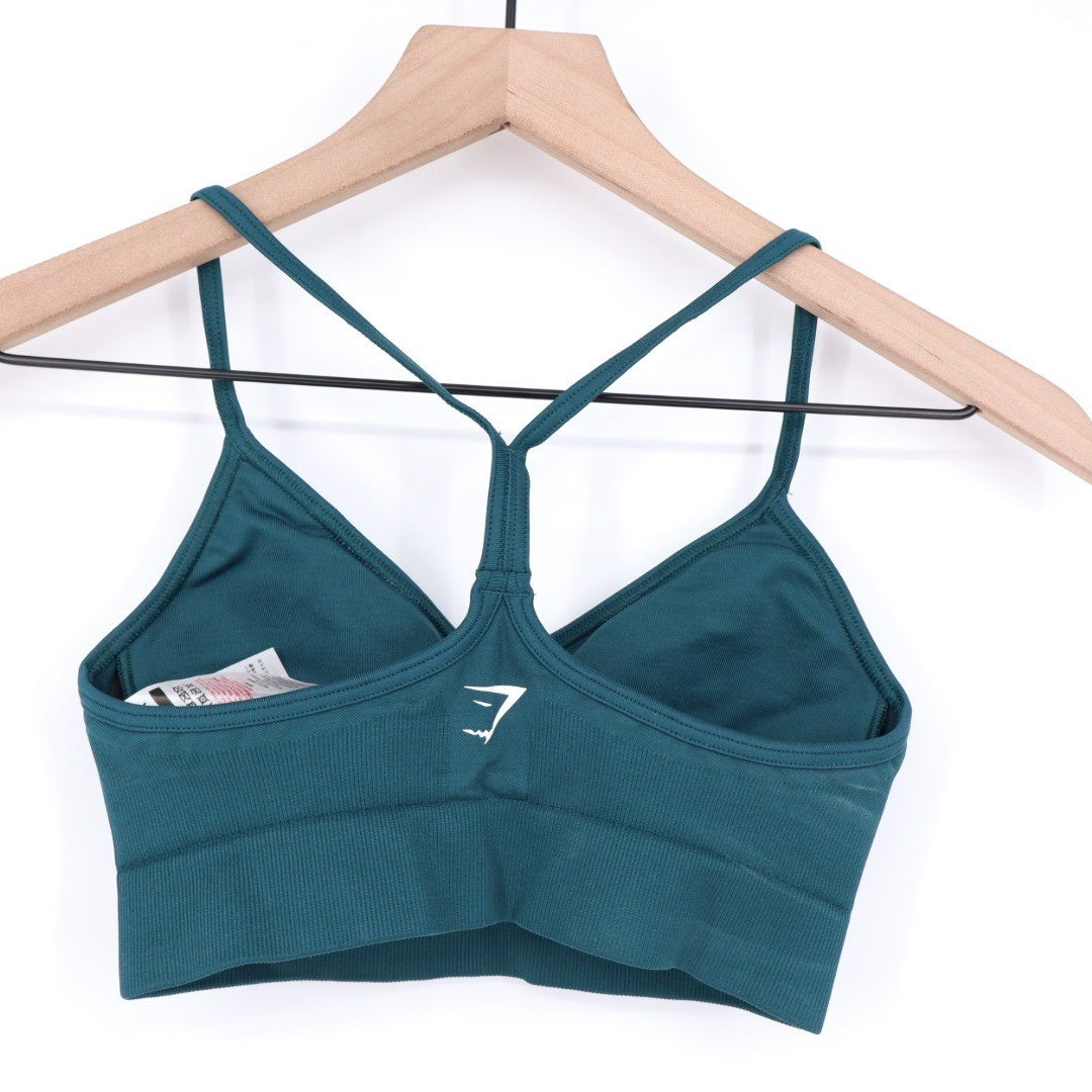Gymshark Seamless Sports Bra Teal Ribbed Racerback Athletic Top Size S