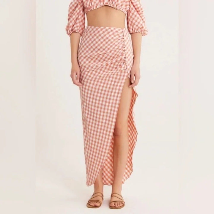Rumer Bisou Ruched Gingham Maxi Skirt Size S