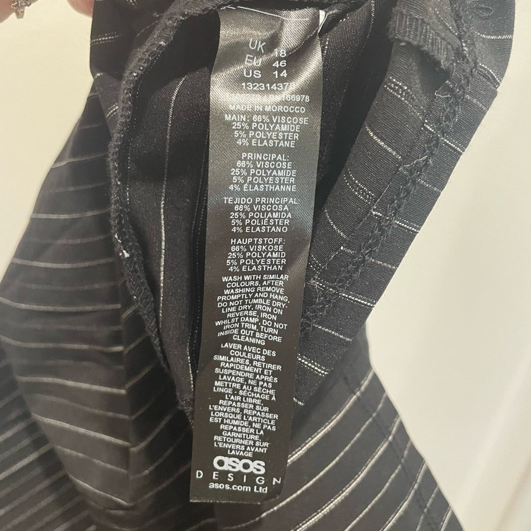 Asos Design Pinstripe Bengaline Bodycon Mini Dress With D-Ring Details Size 14
