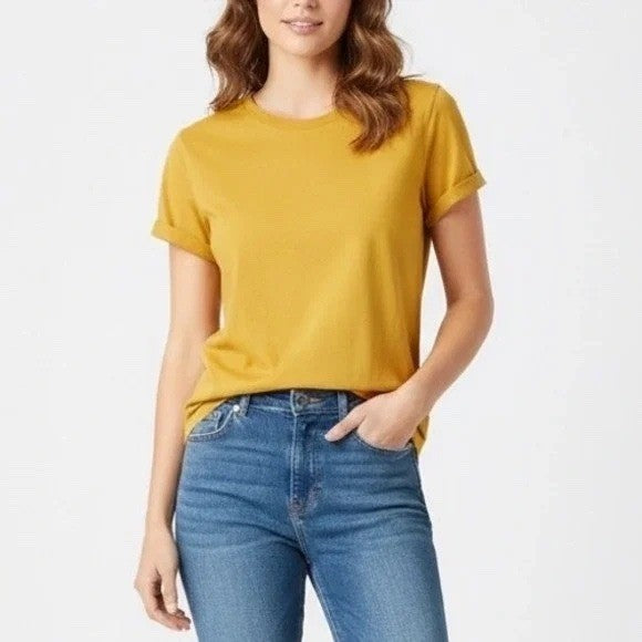 American Giant Classic Crew Neck T Shirt Mustard Yellow Made in USA Size M