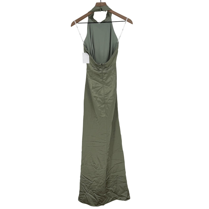 Lovely Noor Cowl Halter Open-Back Satin Maxi Dres In Sage Size XS