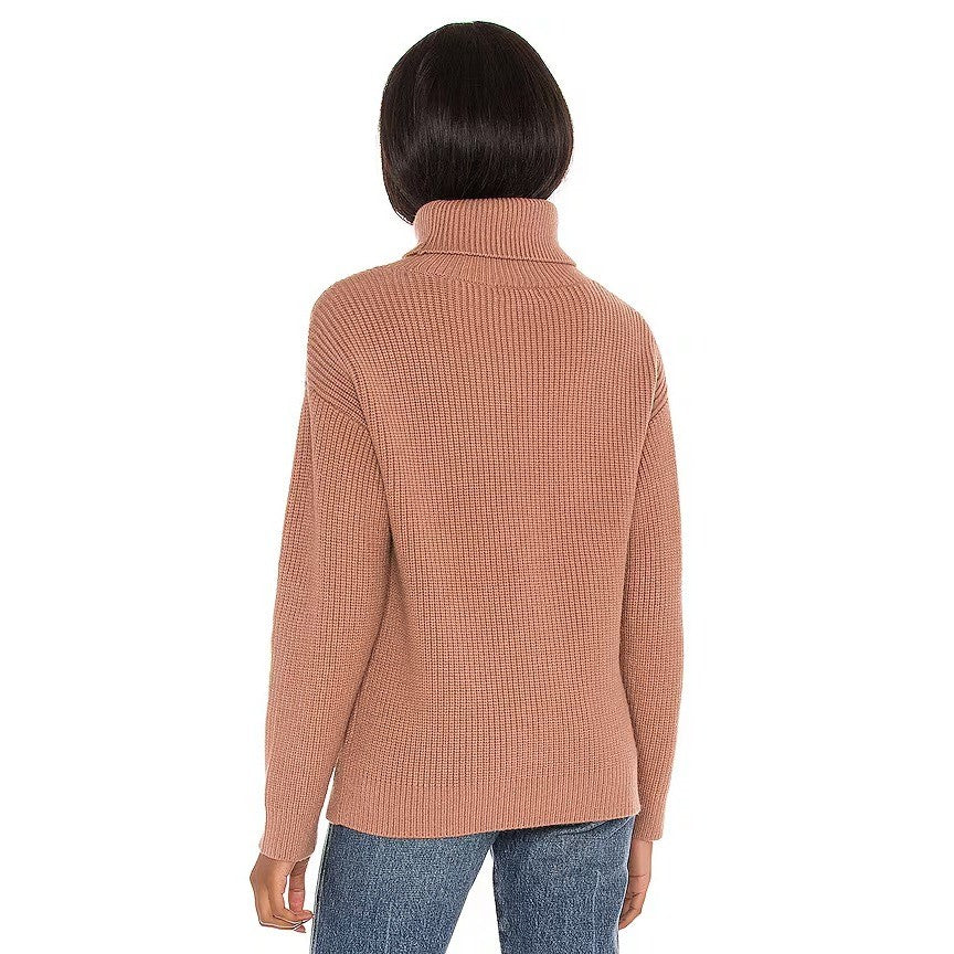 Lovers + Friends Tove Sweater in Camel Cutout Turtleneck Ribbed Knit Pullover S