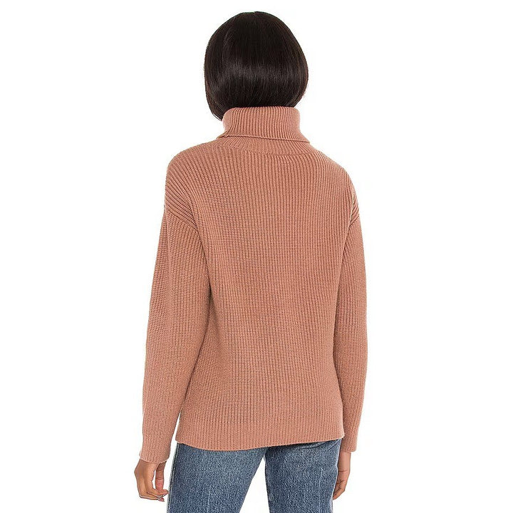 Lovers + Friends Tove Sweater in Camel Cutout Turtleneck Ribbed Knit Pullover S