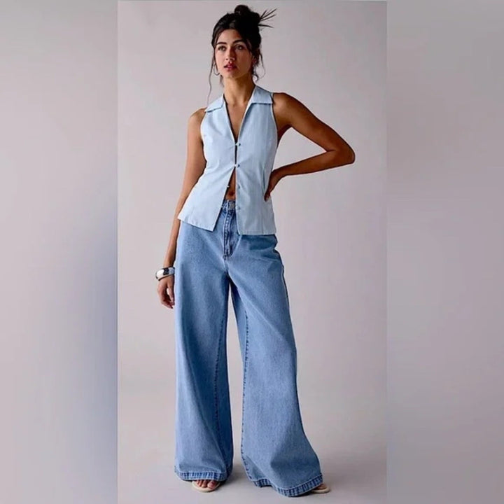 Urban Outfitters Party Girl Cotton-Blend Button Down Sleeveless Top Size S