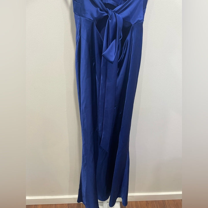 After Six Plunge Halter Open-Back Maxi Bias Dress With Low Back Size M