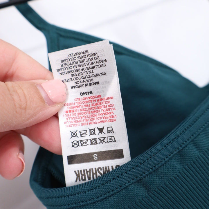 Gymshark Seamless Sports Bra Teal Ribbed Racerback Athletic Top Size S