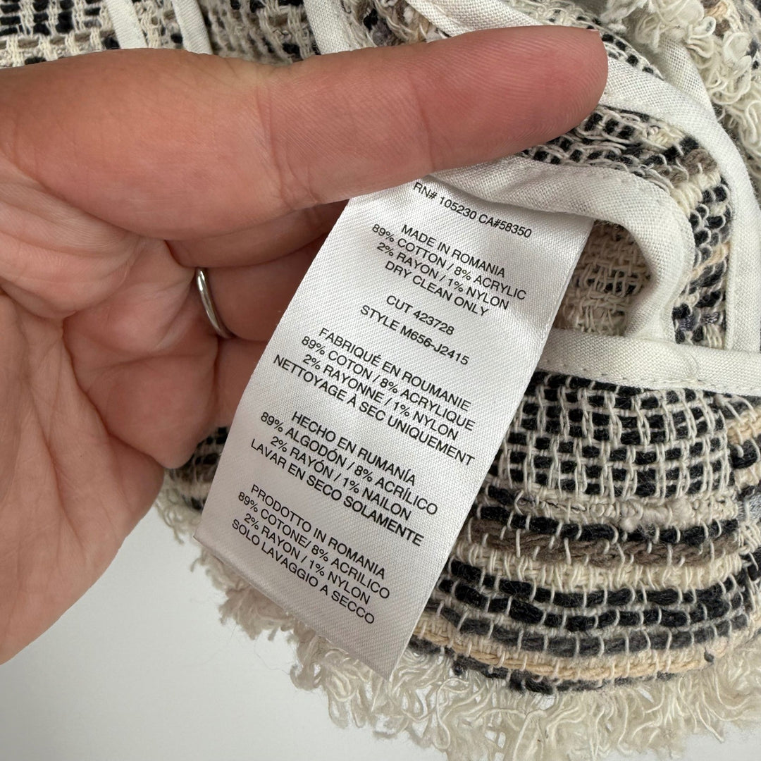 Joie Tweed Collarless Jacket Textured Fringe Open Front XS