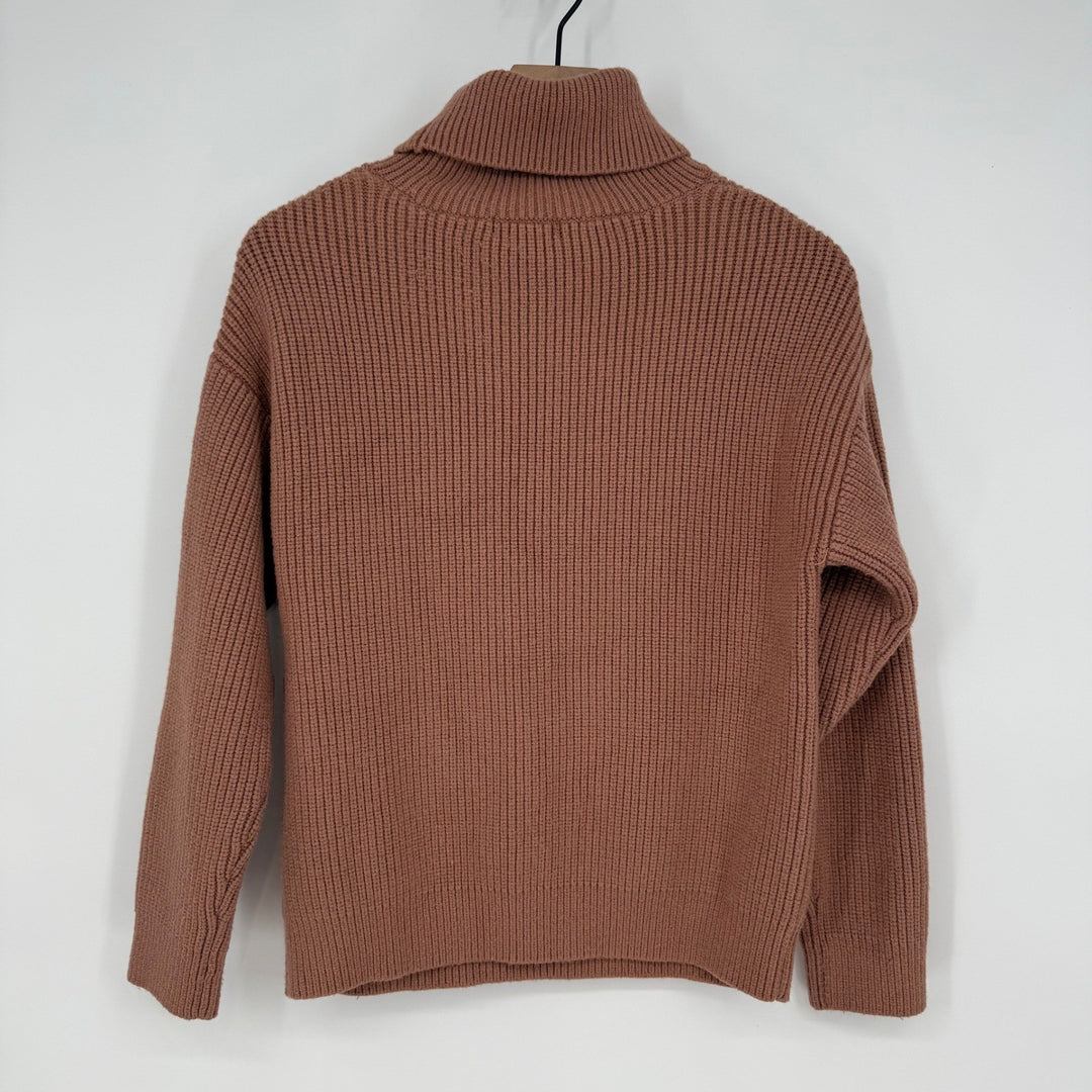 Lovers + Friends Tove Sweater in Camel Cutout Turtleneck Ribbed Knit Pullover S