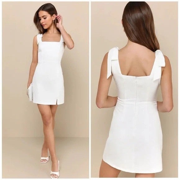 Lulus Your Sweetie White Tie-Strap Mini Dress Size S