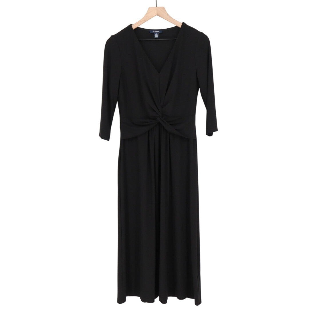 Chaps Black Twist V Neck 3/4 Sleeve Maxi Dress Size M