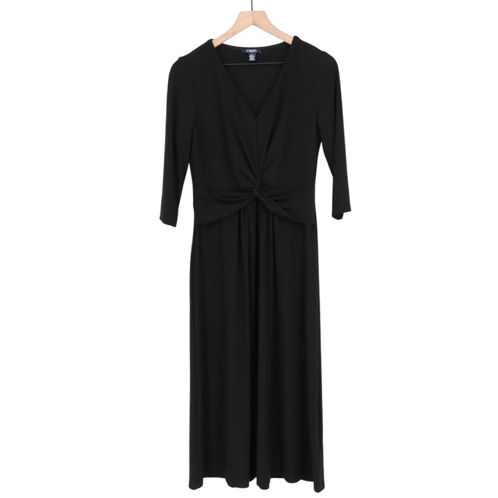 Chaps Black Twist V Neck 3/4 Sleeve Maxi Dress Size M