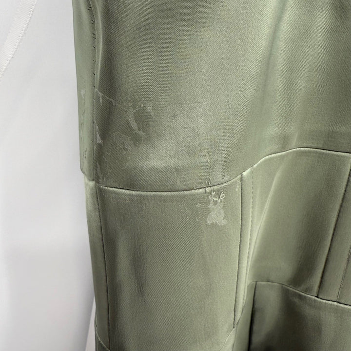 AFTER SIX Sage Green Satin Corset Drape Neck Off Shoulder Maxi Dress Size 12 R