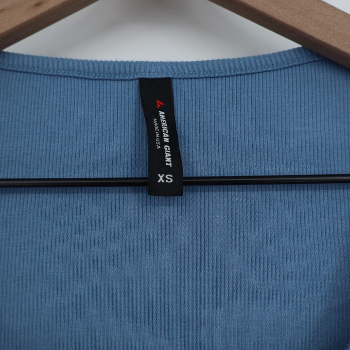 American Giant Ribbed Square Neck Short Sleeve Top Blue XS Made in USA