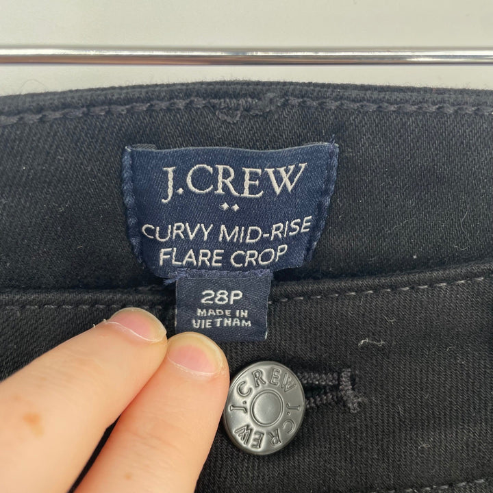 J Crew Curvy Mid-Rise Flare Crop Jeans Black Size 28P All-Day Stretch Denim