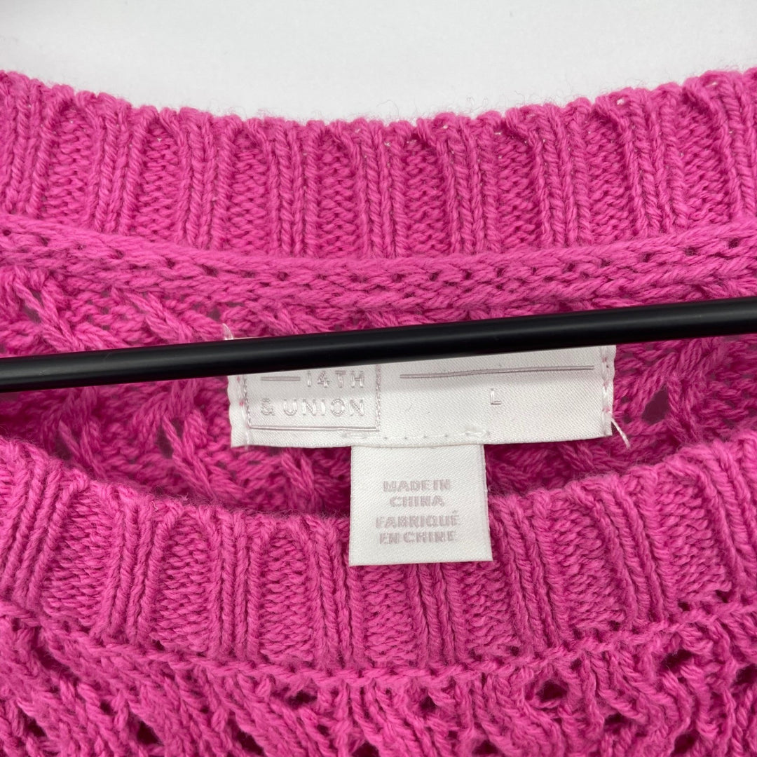 14th & Union Pink Cable Knit Crew Neck Long Sleeve Sweater Top Size L