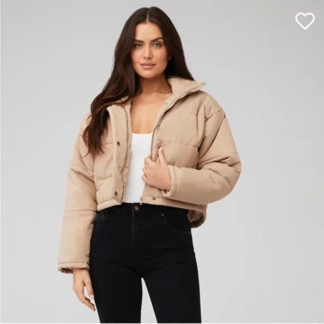 The Fifth Label Tan Cropped Puffer Jacket Size M