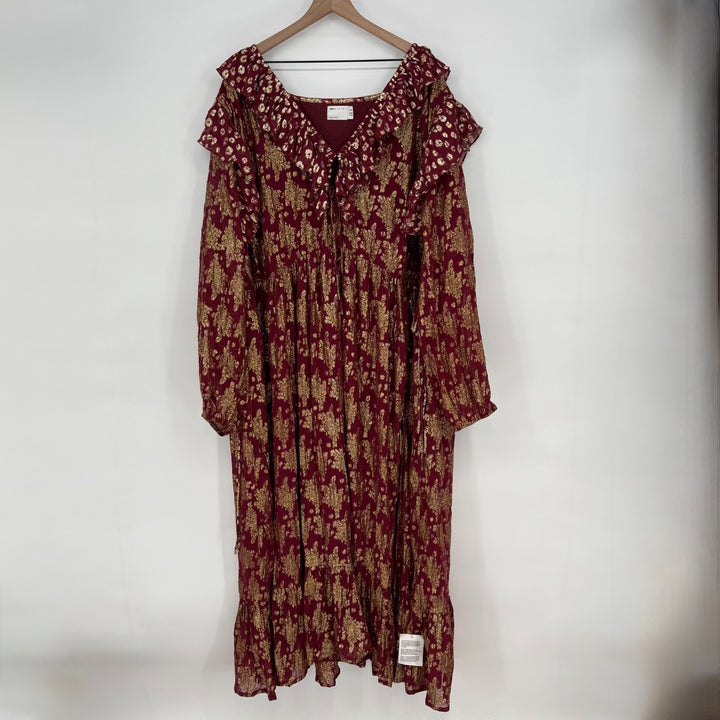 Asos Curve Maxi Dress Womens 26 Multicolor Metallic Gathered Waist Front Slit