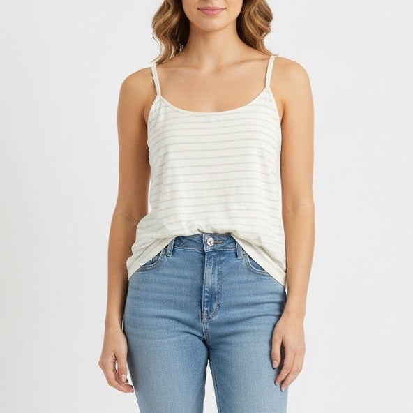 Garnet Hill Striped Tank Top Cream Gray Women's Size Medium