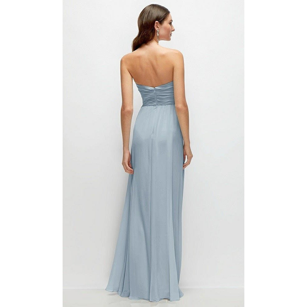 After Six Strapless Pleated Surplice Chiffon Maxi Dress With A-Line Skirt