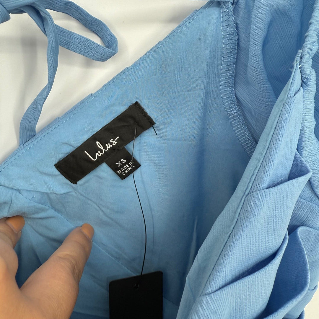 Lulus Amalfi Coast Light Blue Pleated Flutter Sleeve Mini Dress Size XS