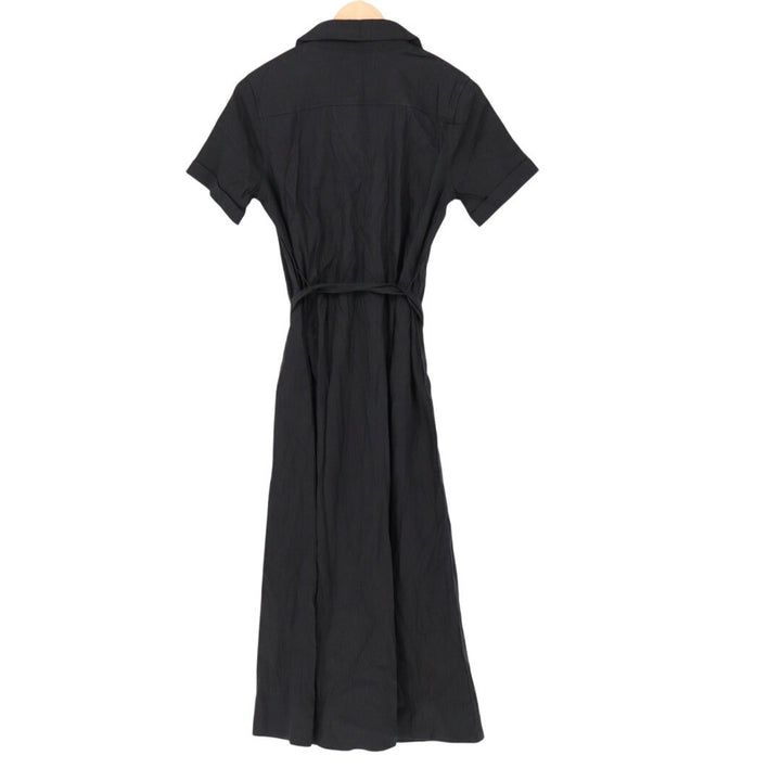 American Giant Black Linen Blend Button Front Belted Shirt Dress XS