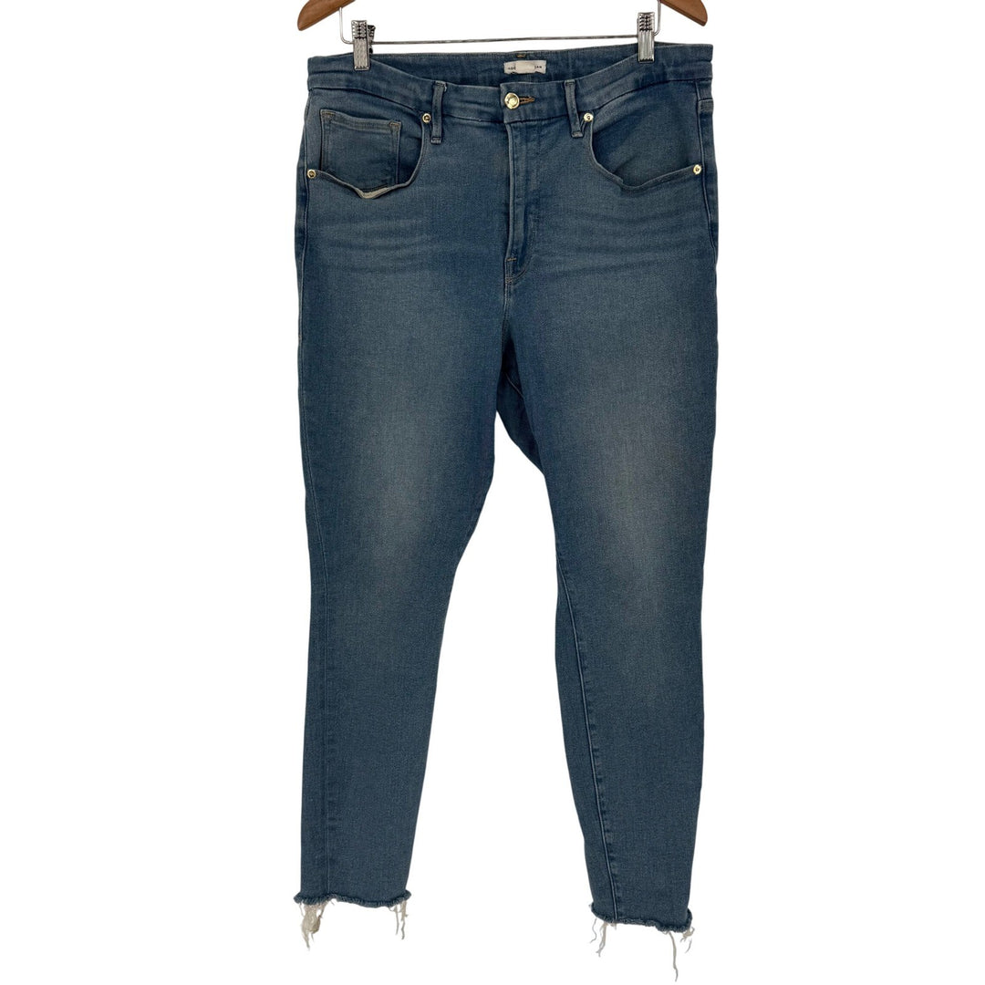 Good American Blue Denim Jeans Raw Hem Size 15 Style GL941T Blue655