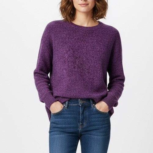 AQUA Cashmere Speckled Purple Crew Neck Sweater Extra Small XS 100% Cashmere