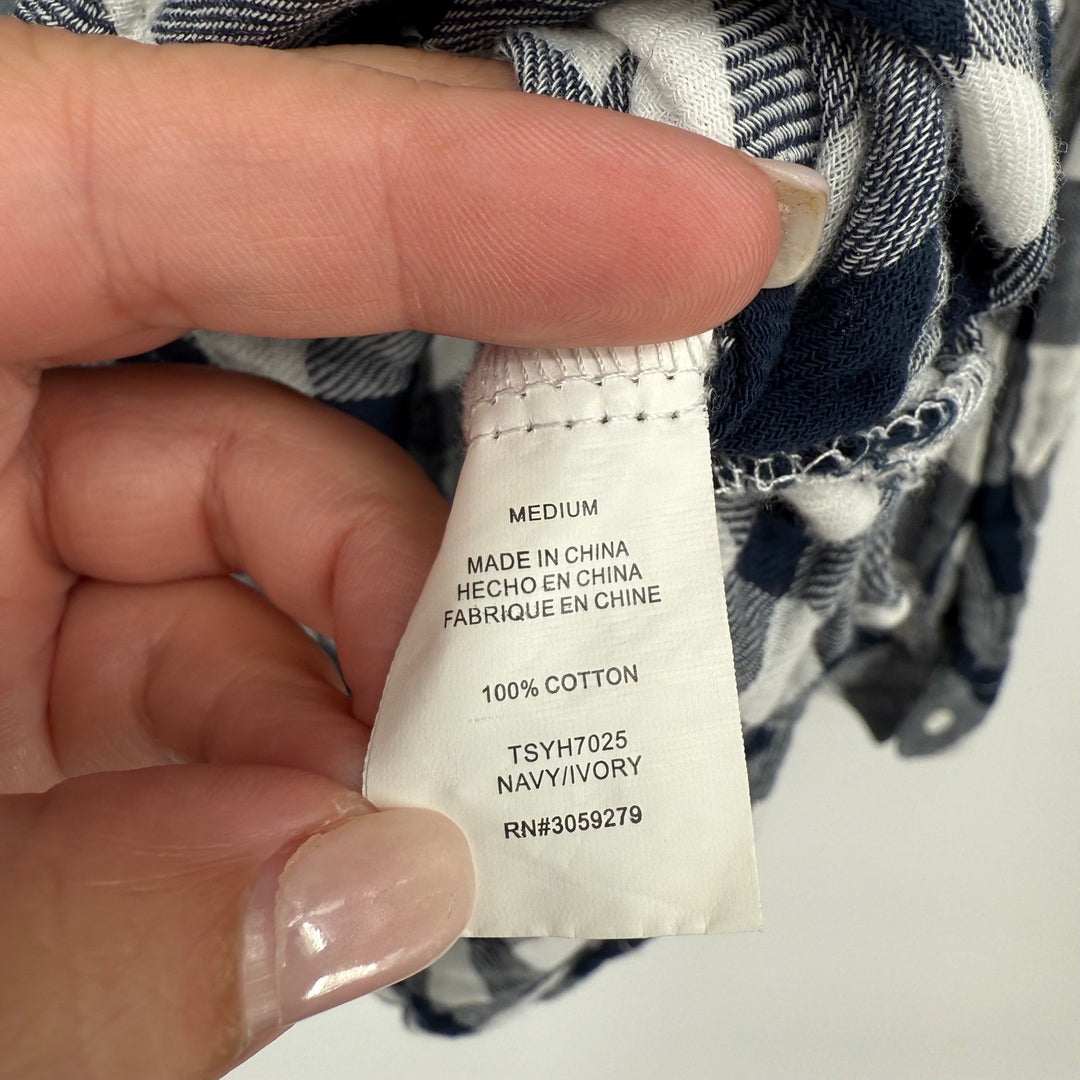 Thread & Supply Plaid Flannel Shirt Button Down Long Sleeve Navy Ivory M