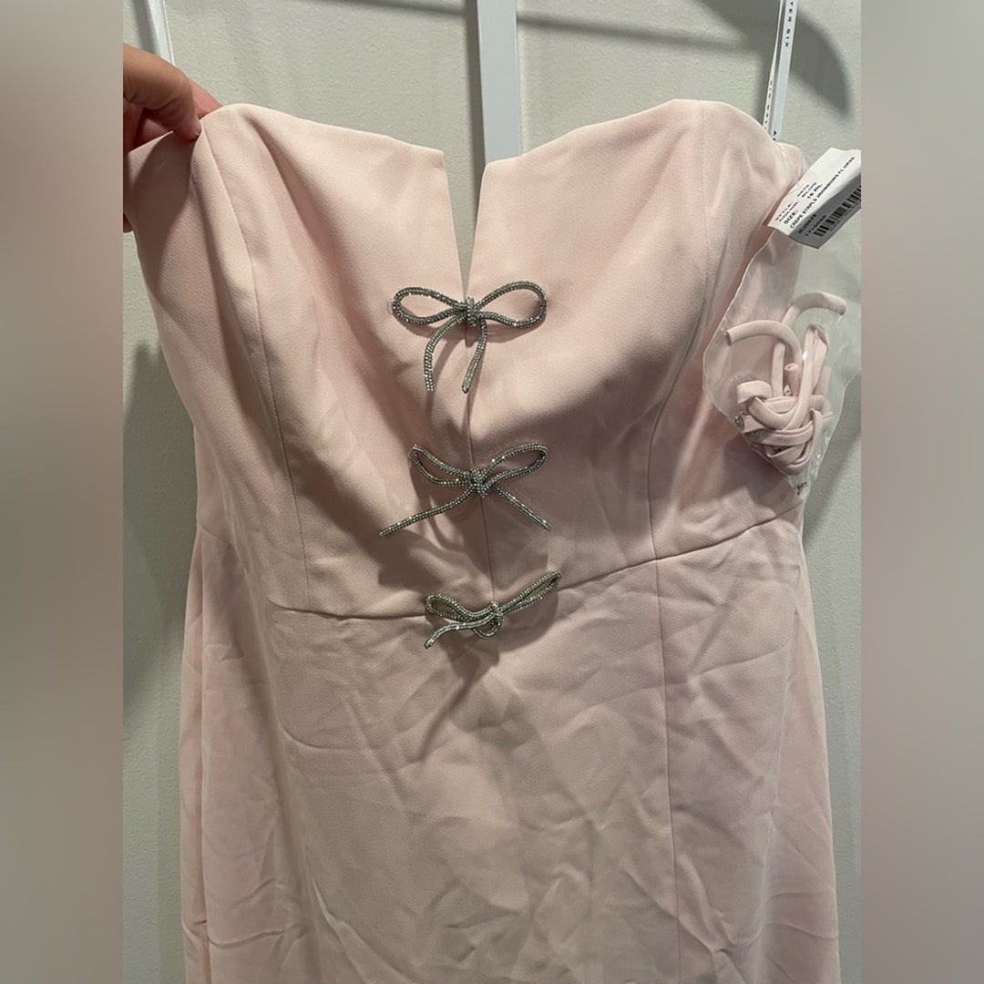 After Six Strapless Notch-Neck Crepe A-Line Dress With Rhinestone Bows Size 16