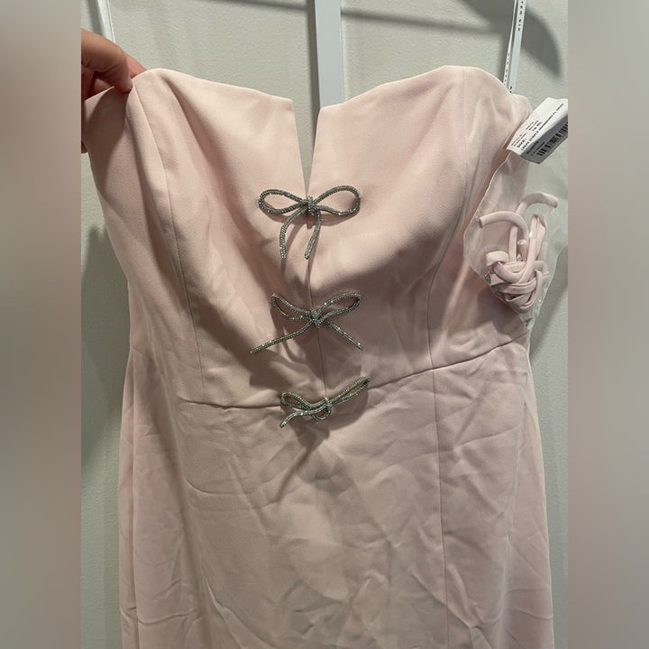 After Six Strapless Notch-Neck Crepe A-Line Dress With Rhinestone Bows Size 16