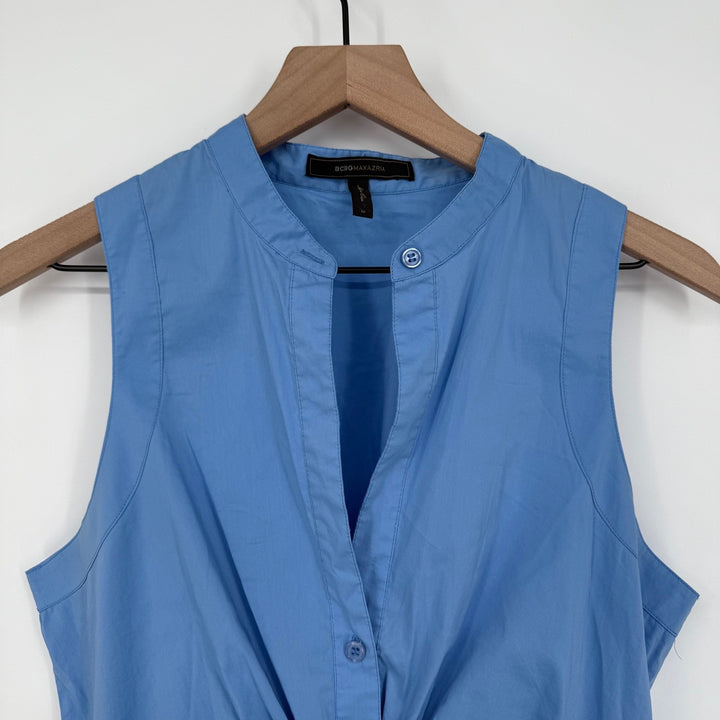 BCBGMAXAZRIA Sleeveless Top Knot Front Blouse Light Chambray Blue Size M