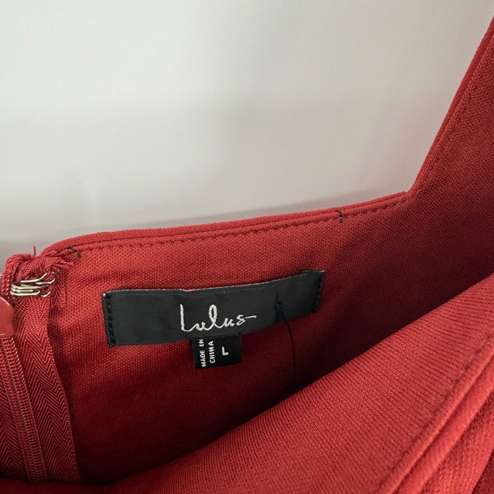 Lulus Rust Red Midi Dress Ruched Bodycon Tank Sleeveless Party Cocktail L