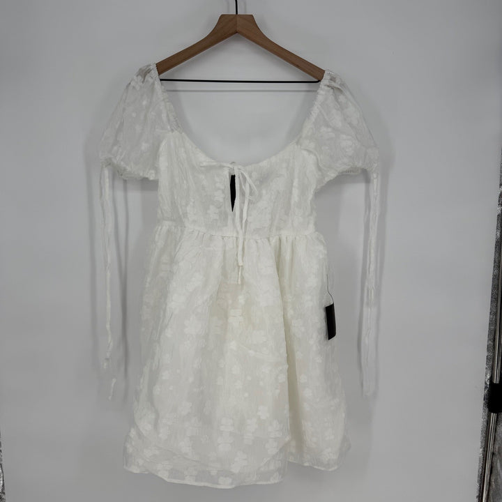 Lulus Exceptionally Angelic White Floral Puff Sleeve Mini Dress Size L