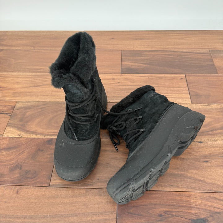 Sorel Boots Womens Size 8 Black Snow Angel Suede Faux Fur Cuff Waterproof Winter